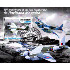 Sierra Leone 2020 - 80 de ani de la primul zbol al avionului Havilland Mosquito - colita s